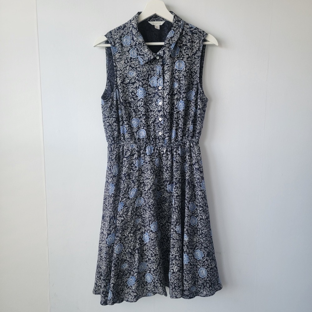 Garnet Hill Women's Floral 100 % Silk Dress  size 6 Fit & Flare Elastic Waist